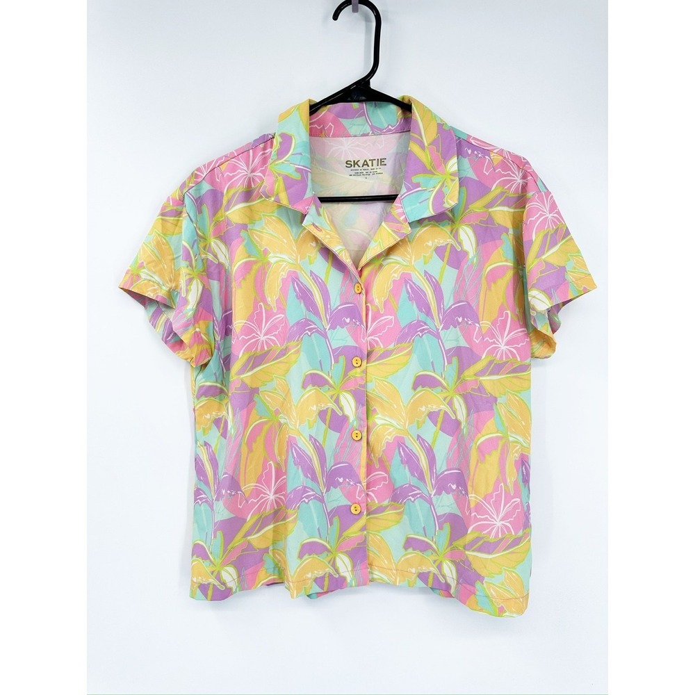Skatie Pastel Floral‎ Button Up Short Sleeve Hawaiian Shirt Size S